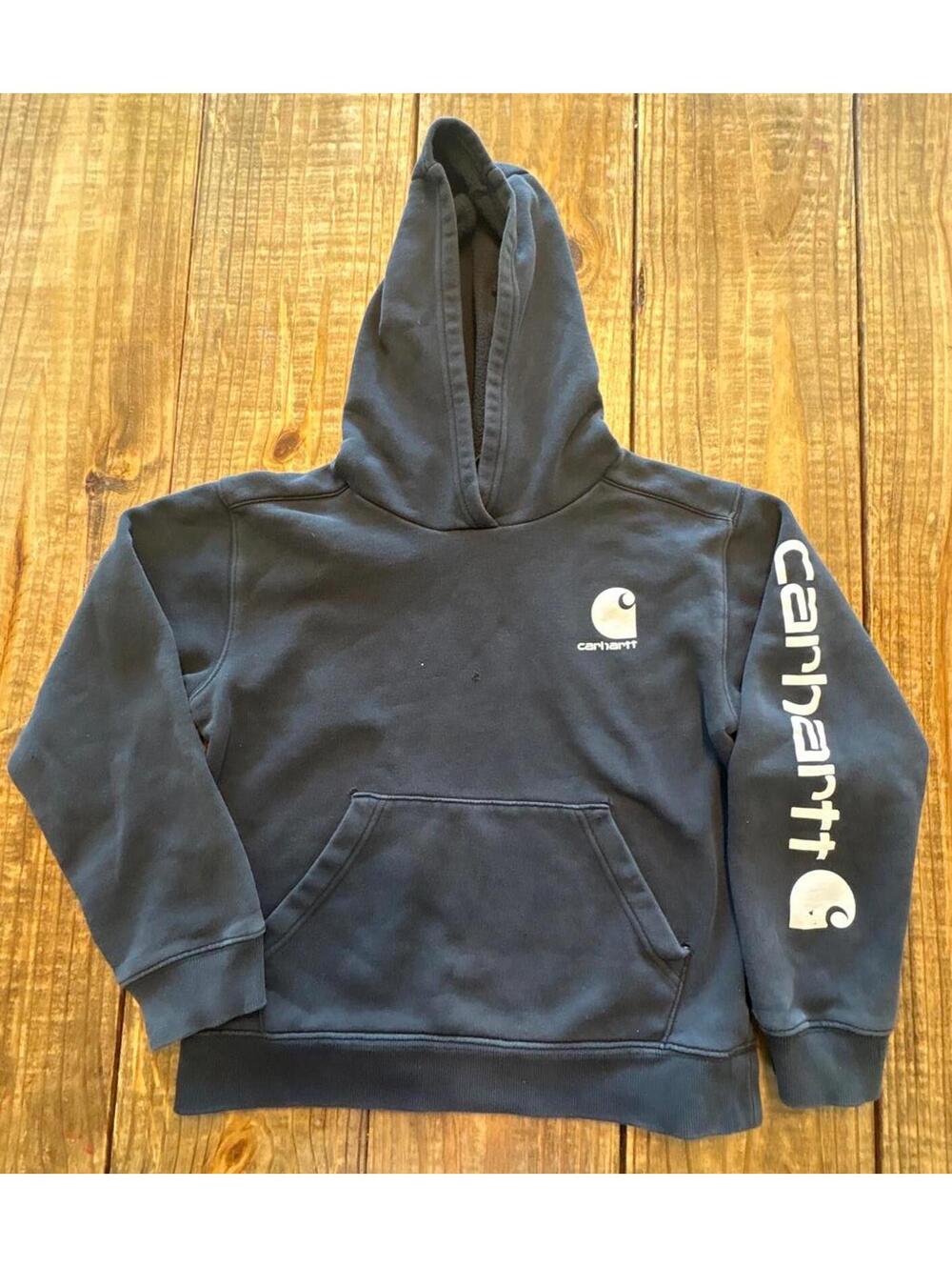 Y2K Carhartt Black Hoodie with Logo Print Size 10 12 Boys Kids Childrens